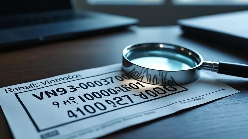 Gros plan ultra-réaliste sur numéro châssis carte grise avec caractère de contrôle et loupe