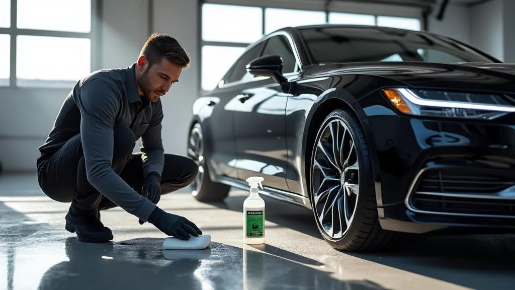Professionnel lustrant une voiture avec une clay bar pour un éclat parfait et écoresponsable
