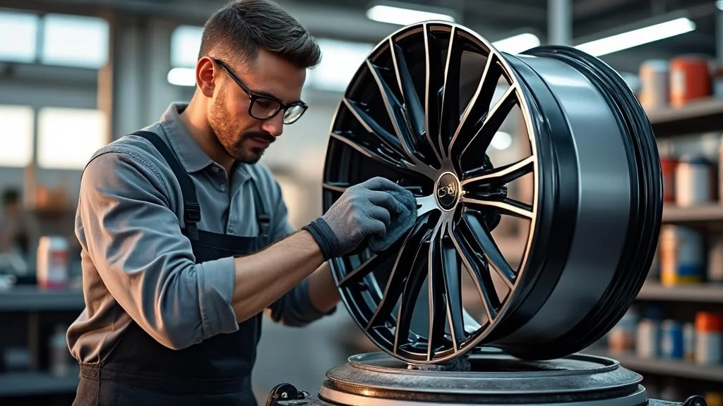 Réparation jantes alu avec polissage et peinture bi-couleur pour rénovation esthétique complète